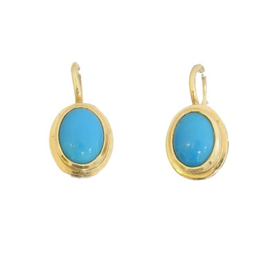 Lot 72 - A pair of 14ct gold turquoise drop earrings