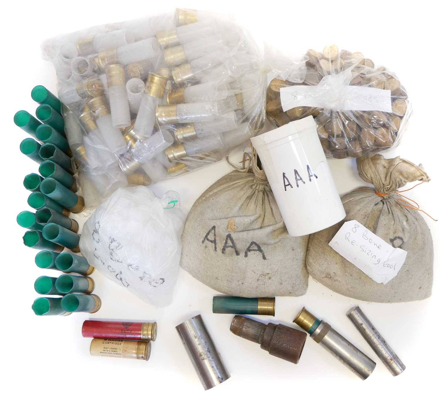 Lot 577 - 8 bore reloading components and tools