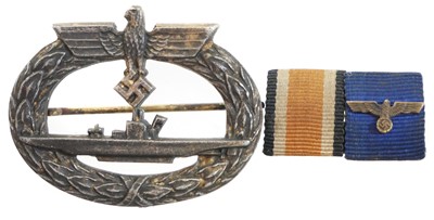 Lot 313 - German Third Reich Kriegsmarine U boat / badge, and a ribbon bar