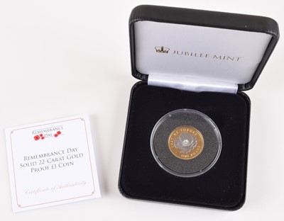 Lot 50 - Remembrance Day 22-Carat Gold Proof £1 Coin.