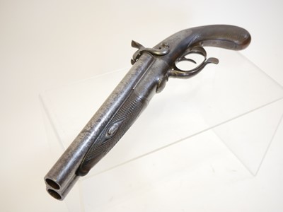 Lot 39 - Pinfire 28 bore rifled double barrel Howdah pistol by W. & J. Kavanah