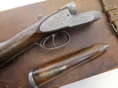 Lot 359 - The stock, action and leather case for a Horatio Jones 12 bore side by side shotgun. LICENCE REQUIRED