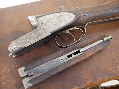 Lot 359 - The stock, action and leather case for a Horatio Jones 12 bore side by side shotgun. LICENCE REQUIRED