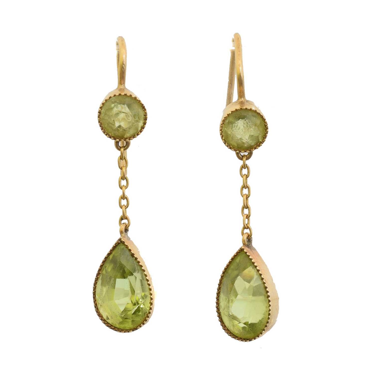 Lot 79 - A pair of peridot drop earrings
