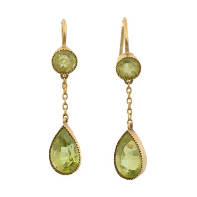 Lot 79 - A pair of peridot drop earrings