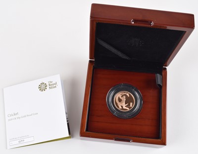 Lot 55 - 2019 Royal Mint, Gold Proof Ten Pence Coin, Cricket.