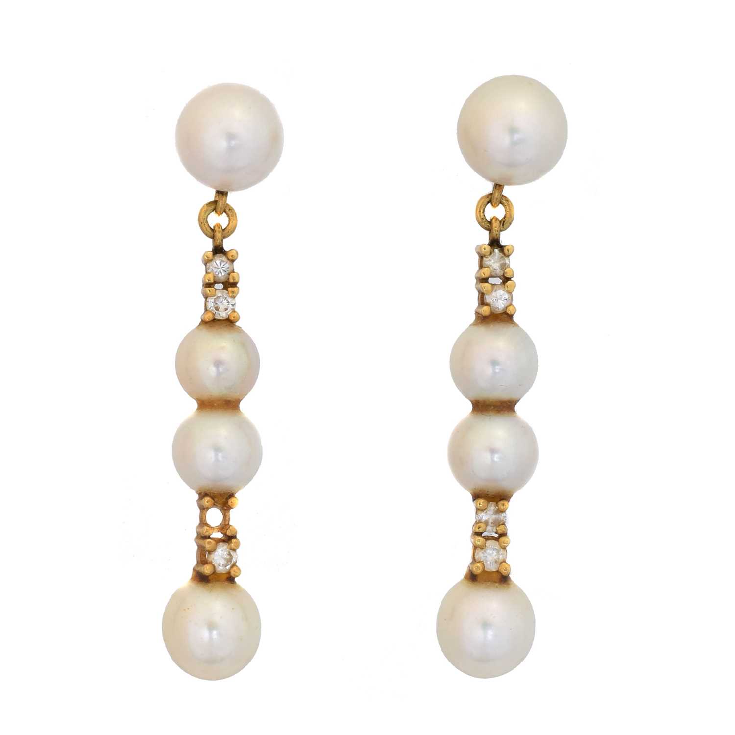 Lot 41 - A pair of cultured pearl and diamond drop earrings