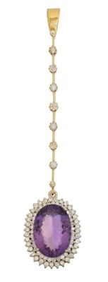 Lot 113 - An amethyst, cultured pearl and diamond pendant