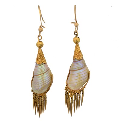 Lot 40 - A pair of Victorian shell earrings