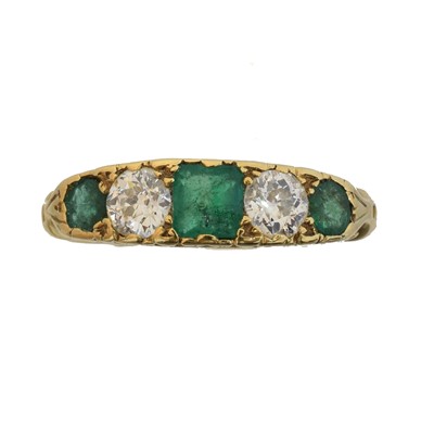 Lot 124 - A late Victorian 18ct gold emerald and diamond five stone ring