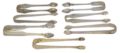 Lot 89 - A selection of late 18th century and later silver sugar tongs