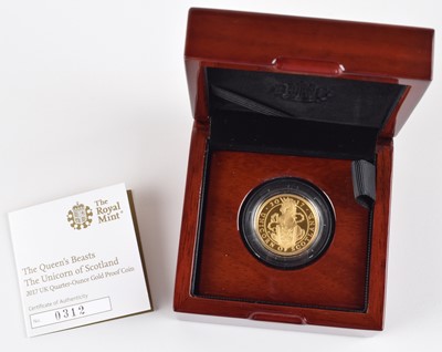 Lot 66 - The Queen's Beasts - The Unicorn of Scotland, 2017 Gold Proof Quarter-Ounce Coin.