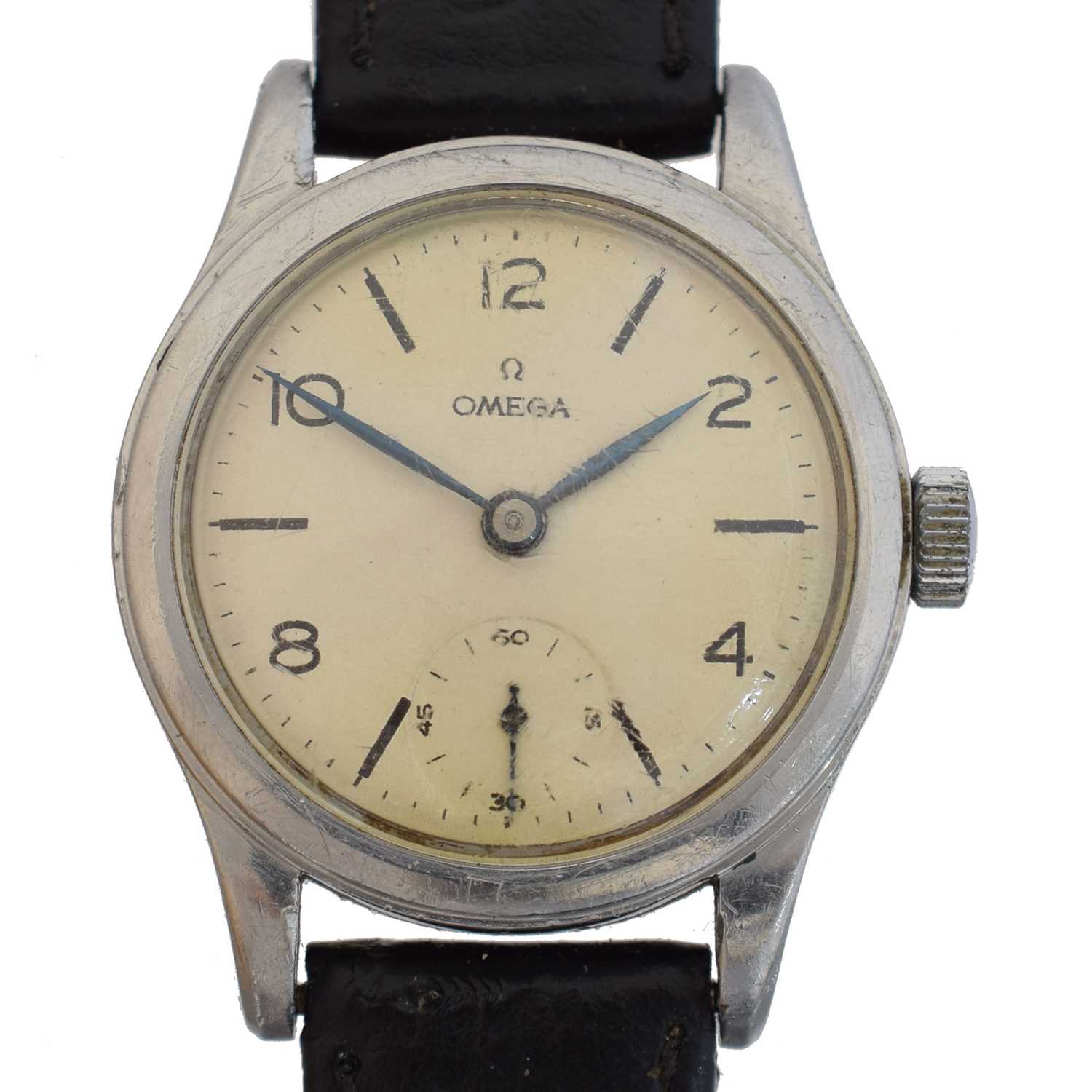 Lot 306 - A 1940s Omega British Civil Service India manual wind wristwatch