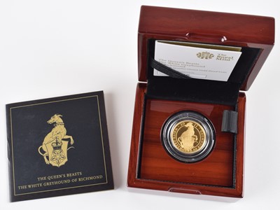 Lot 71 - The Queen's Beasts - The White Greyhound of Richmond, 2021 Gold Proof Quarter-Ounce Coin.
