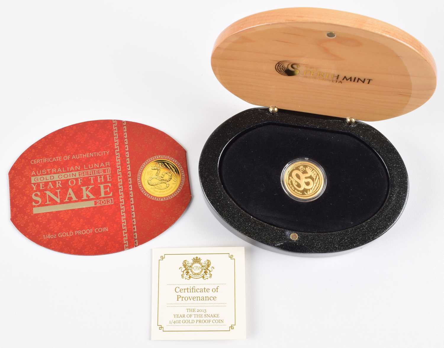 Lot 77 - 2013 Perth Mint Year of the Snake 1/4 oz Gold Coin.
