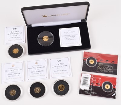Lot 49 - Five assorted 9-Carat Gold Coins and two 2013 Kangaroo Miniature Gold Coins (7).