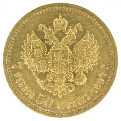 Lot 133 - Russia, Nicholas II (1894-1917), 7 Roubles 50 Kopecks, 1897.