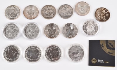Lot 36 - Assortment of silver and silver proof coins to include Krugerrands, Britannias etc.