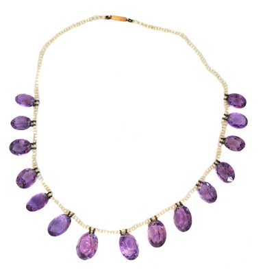 Lot 143 - An amethyst and seed pearl fringe necklace