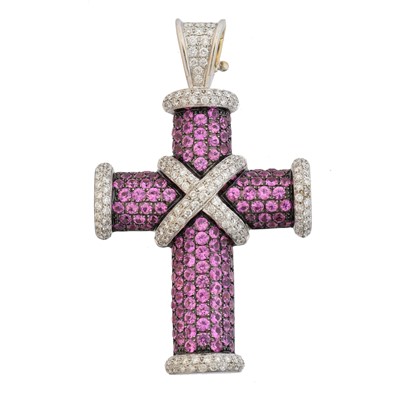 Lot 107 - An 18ct gold sapphire and diamond cross pendant by Theo Fennell