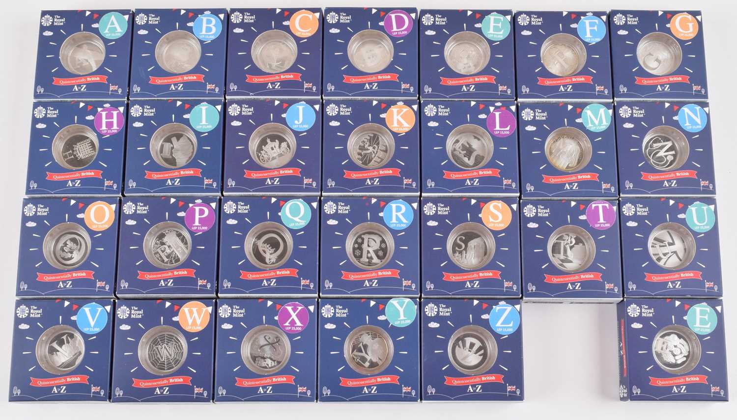 Lot Complete Queen Elizabeth II, Royal Mint, A to Z UK 10p Silver Proof Coin Collection, 2018.