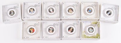 Lot 25 - Collection of Royal Mint Beatrix Potter Silver Proof with Colour Coins (9).