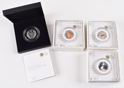 Lot 26 - Collection of Royal Mint 150th Anniversary Beatrix Potter Silver Proof with Colour Coins (4).