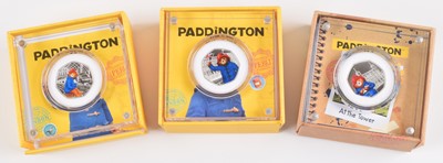 Lot 38 - Three Paddington Silver Proof with Colour 50p Coins (3).
