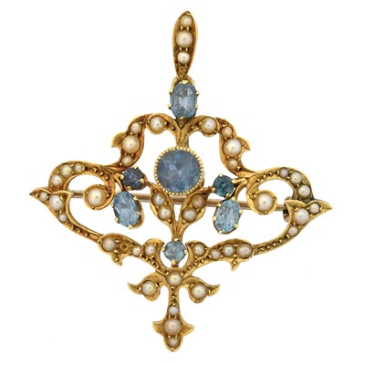 Lot 119 - An early 20th century aquamarine and split pearl pendant
