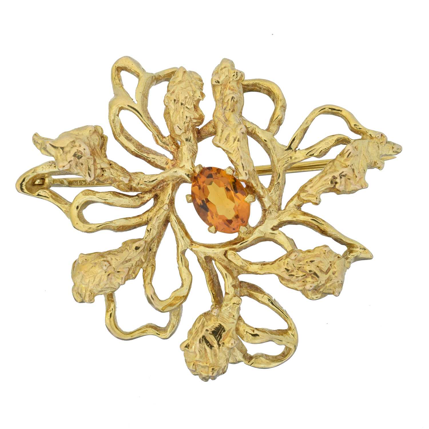 Lot 1 - A 9ct gold citrine brooch by Cropp & Farr