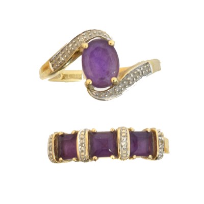 Lot 214 - Two 9ct gold amethyst and diamond dress rings