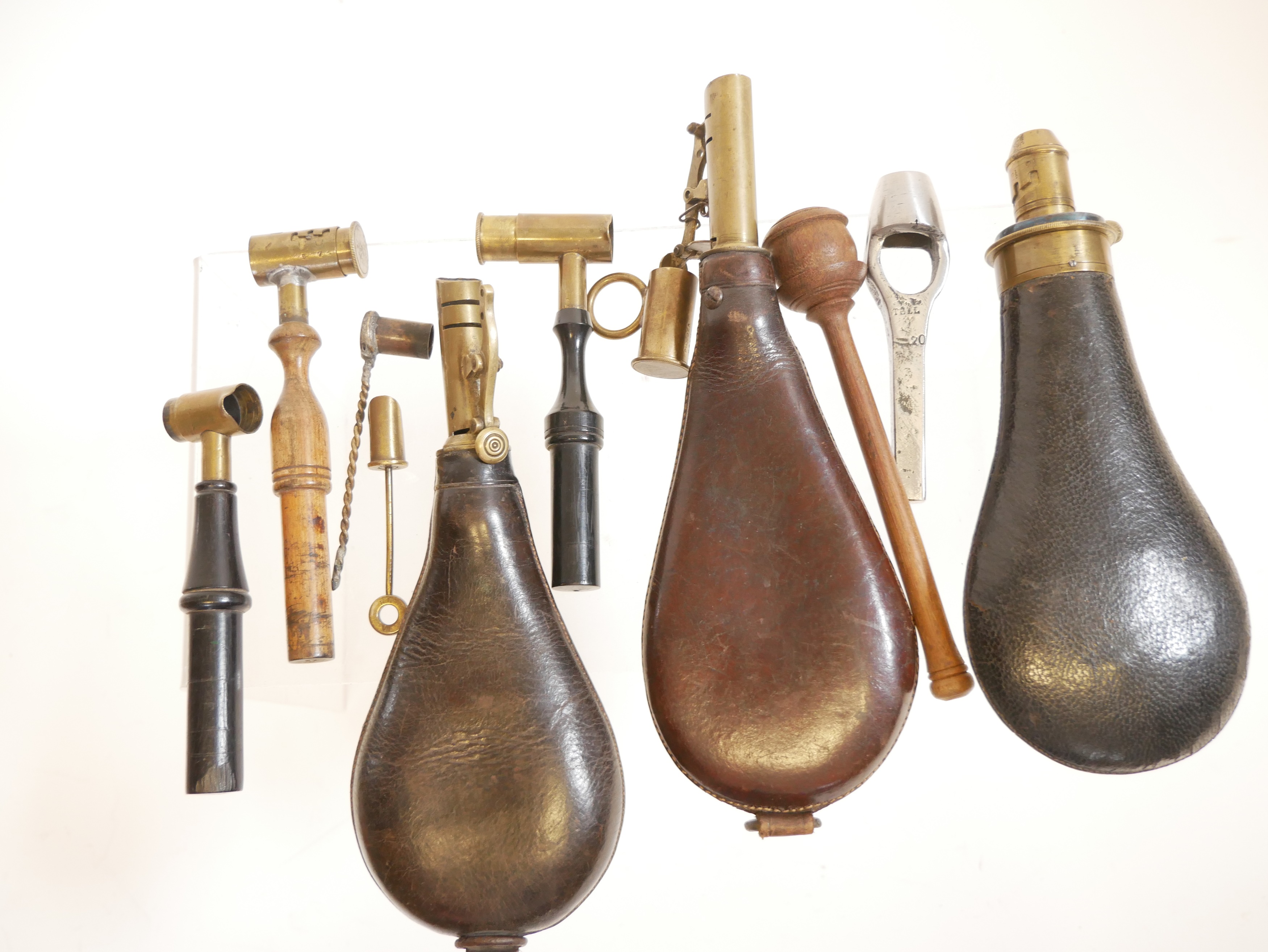 Lot 470 - Collection of powder flasks and measures,