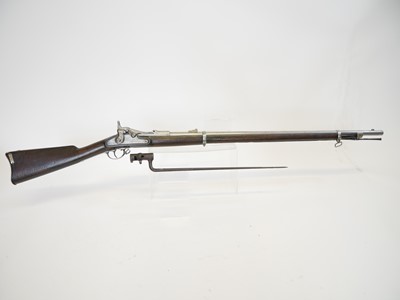 Lot 75 - US Trapdoor Springfield 50-70 rifle and bayonet.
