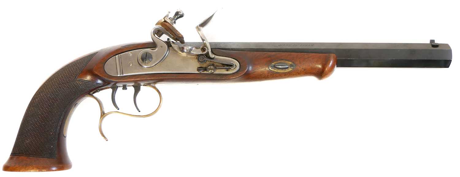 Lot 334 - W. Parker .45 flintlock pistol LICENCE REQUIRED
