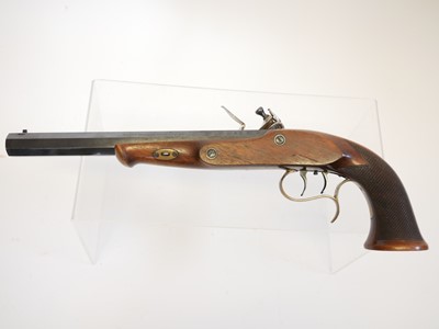 Lot 334 - W. Parker .45 flintlock pistol LICENCE REQUIRED