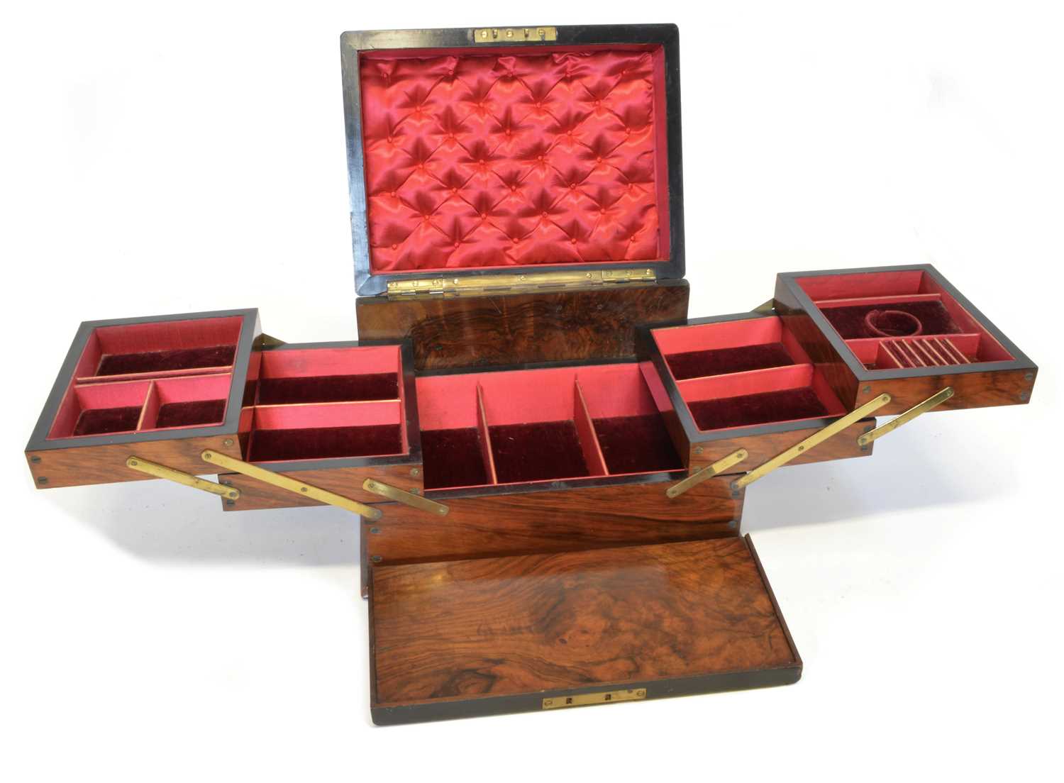 222 - Victorian walnut, ebony and brass jewellery box