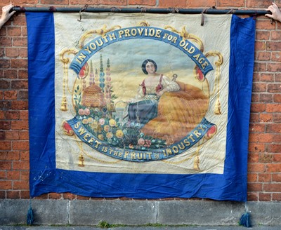 Lot Mid 19th century double-sided hand-painted Freemasons lodge banner