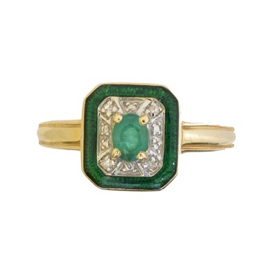 Lot 81 - A 14ct gold emerald enamel and diamond ring