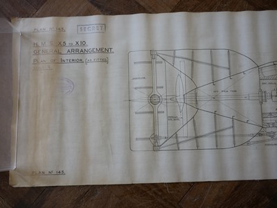 Lot 291 - Photos, plans, and documents relating to British X-Craft midget submarines. Vickers Armstrong, Barrow-in-Furness