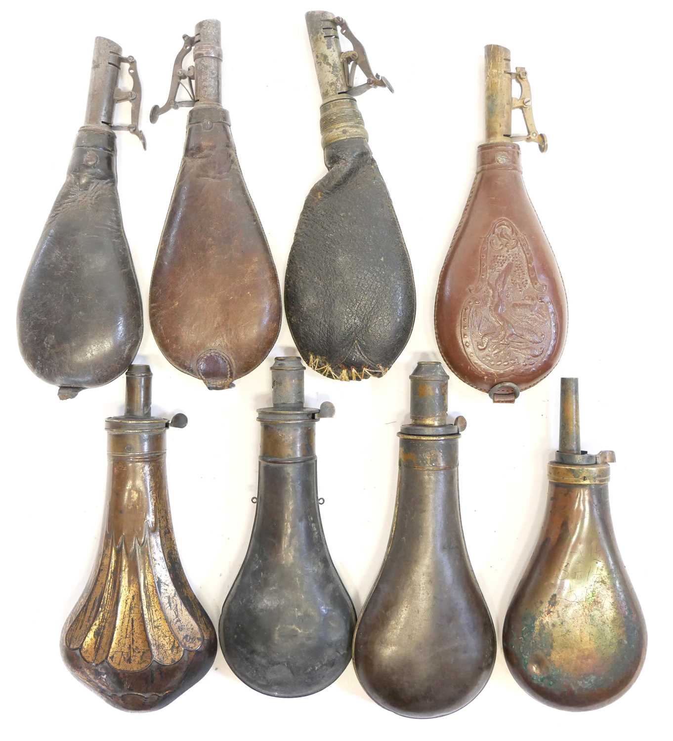 Powder Shot Flask Lot 466 - Collection of powder and shot flasks