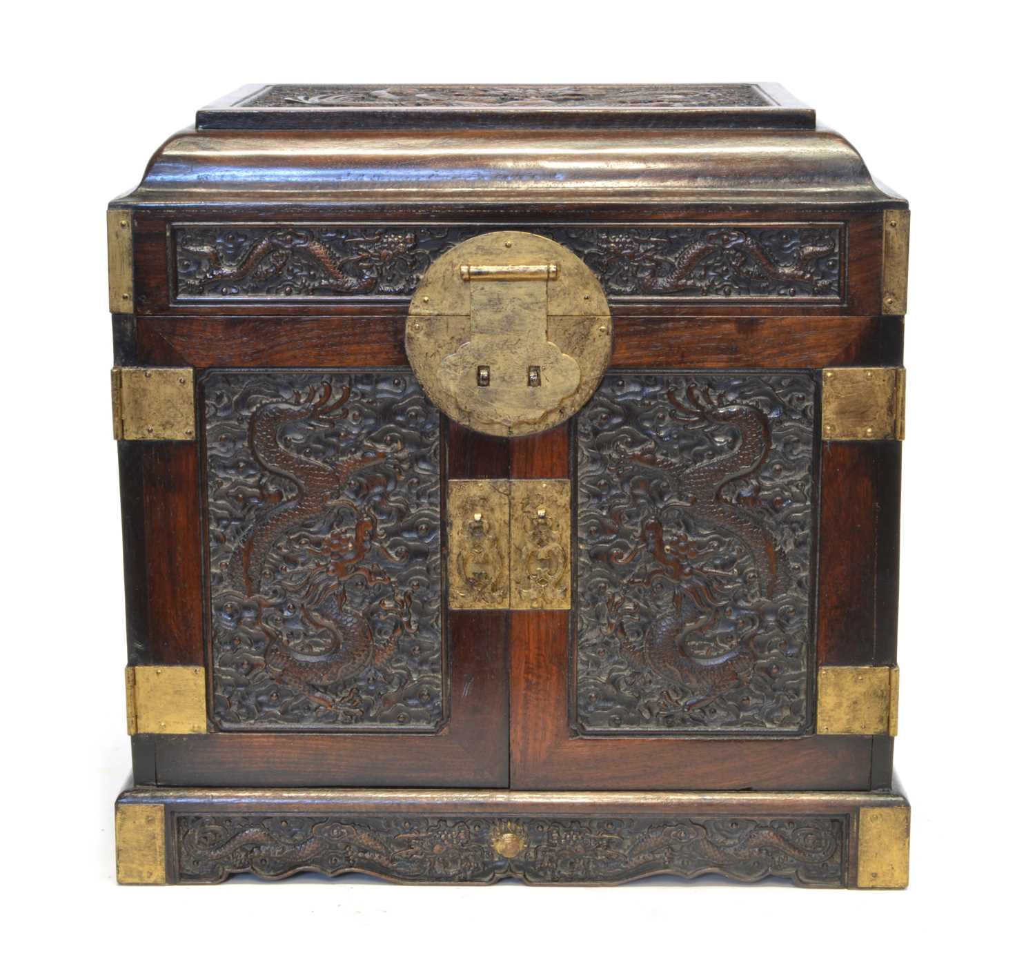 224 - Chinese brass bound jewellery travel chest