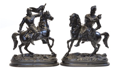 Lot 66 - Two French mounted spelter knights