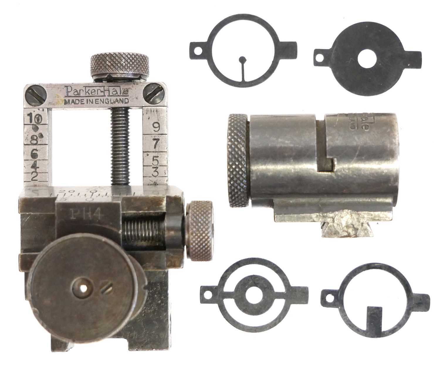 Lot 503 - Parker Hale PH4 aperture rear sight and tunnel front sight with elements