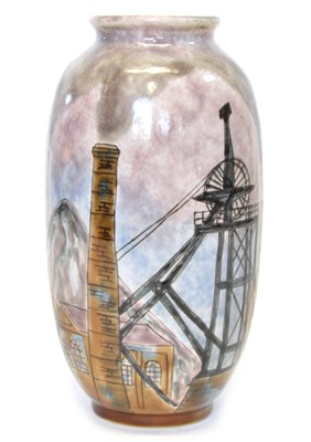 Lot 34 - Cobridge stoneware vase of a coal mine