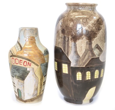 Lot 33 - Two Burslem Pottery vases depicting Stoke on Trent