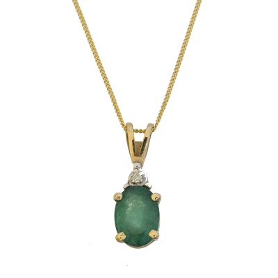 Lot 28 - A 9ct gold emerald and diamond pendant
