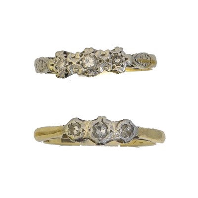 Lot 91 - Two diamond three stone rings