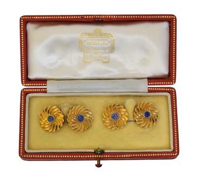 Lot 181 - A pair of 18ct gold sapphire cufflinks by Cartier