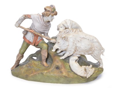 Lot 181 - Royal Dux figure of a boar hunt