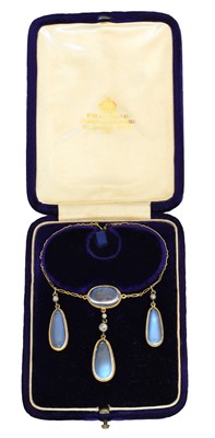 Lot 63 - An early 20th century moonstone and diamond necklace by Mrs Newman